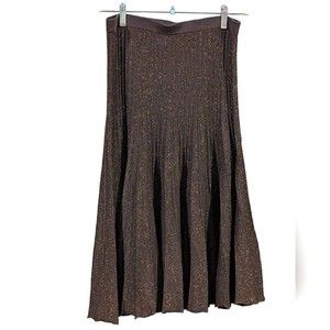 Zara Midi Length Pleated Skirt Brown with Gold Metallic Flecks Size Small